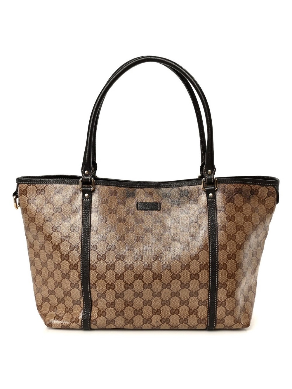 Gucci Brown Monogram Tote with Black Leather Trim